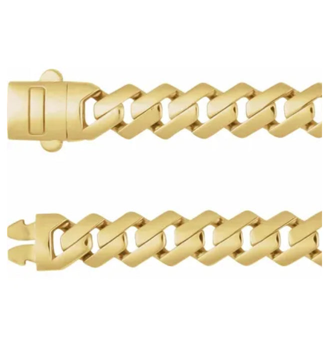 14K Yellow 7.4 mm Monaco Edge Curb 22" Chain