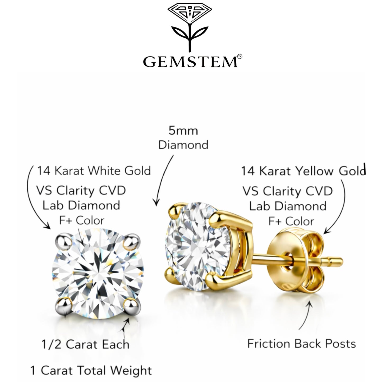 GEMSTEM™ RETAIL REPLACEMENT LAB GROWN DIAMOND EARRING SET