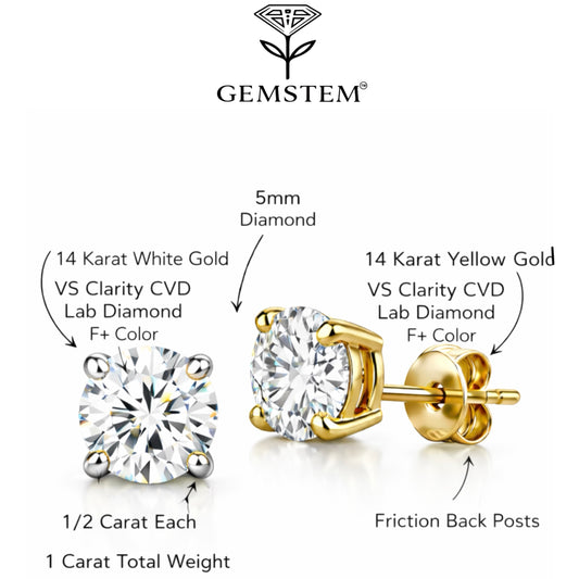 1-CTW Lab Diamond 14k Gold Earrings